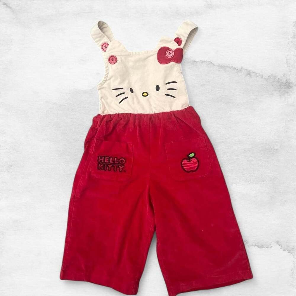 Hello Kitty BoxLunch Exclusive Corduroy Overalls 2T Red White Sanrio